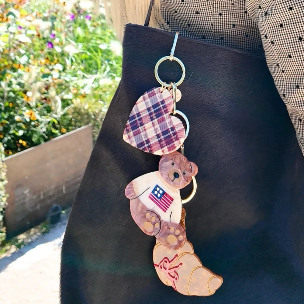Americana Teddy Bear Bag Charm + Keychain