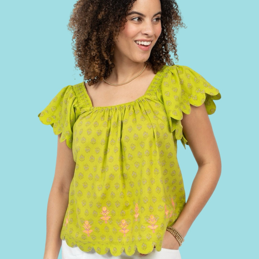 Lime Scalloped Hem Top