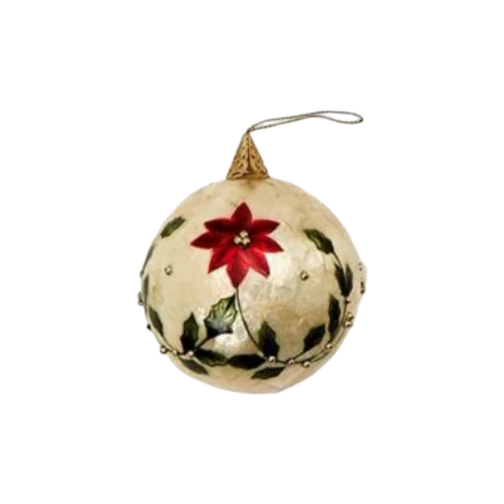 Hand-Painted Poinsettia Capiz Shell Ornament