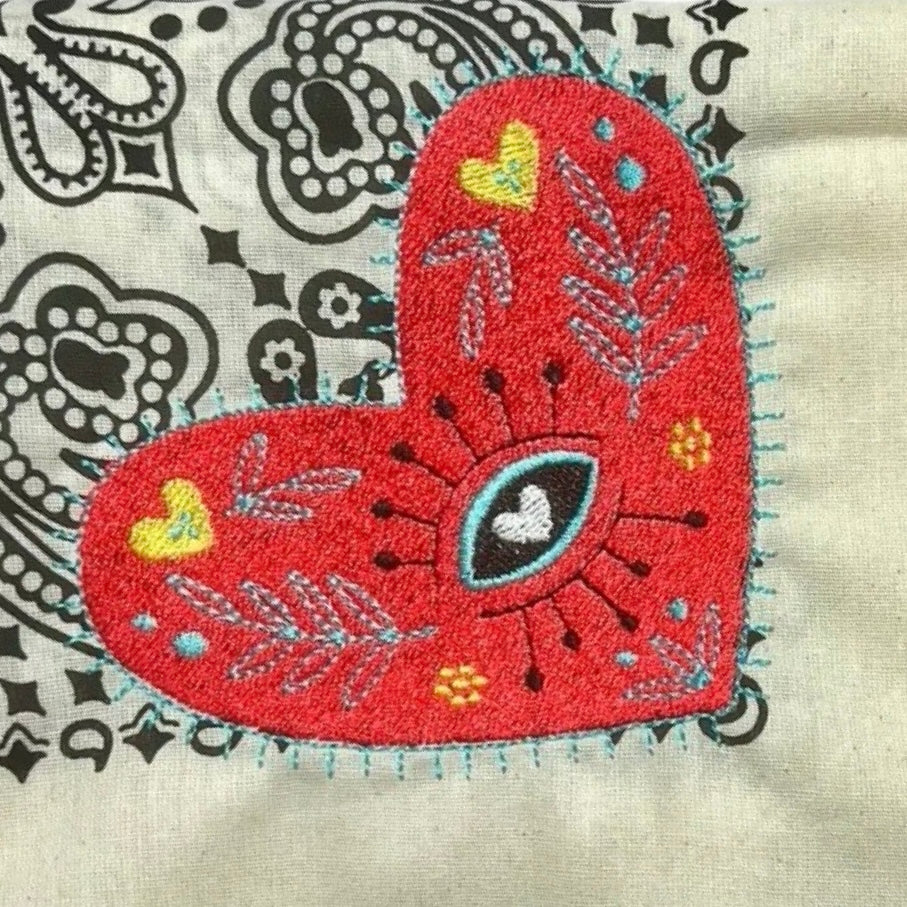 Boho Heart Embroidered Bandana