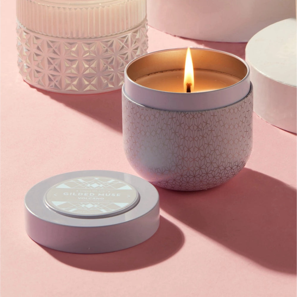 Volcano White Opal Gilded Tin Candle