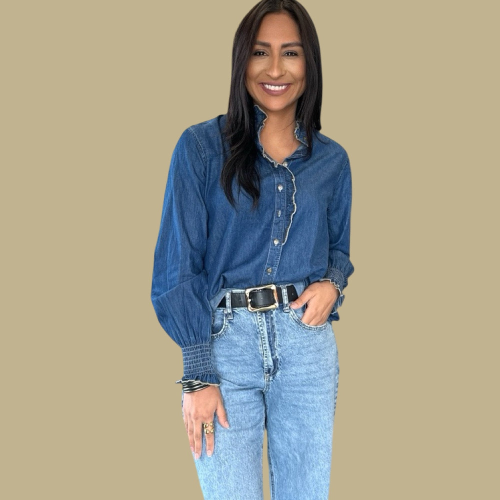 The Denim Charm Ruffle Top