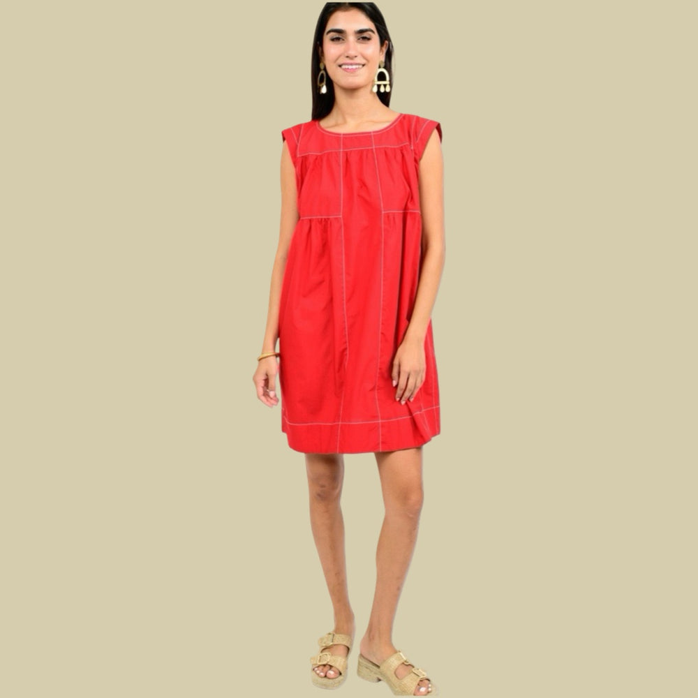Red Topstitched Dress