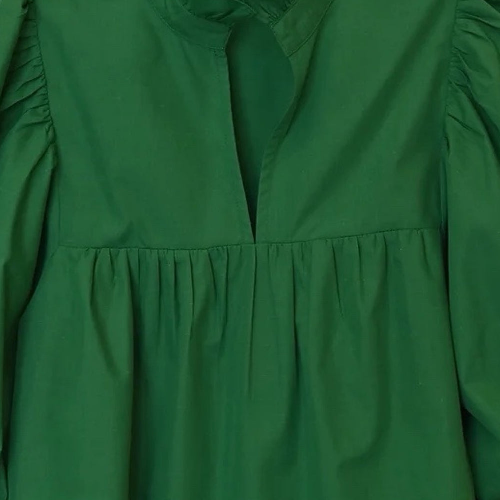Emerald High Neck Puff Sleeve Dress