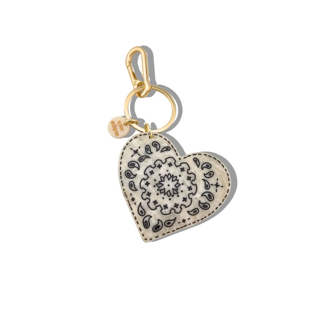 Paisley Heart Black/White Bag Charm + Keychain