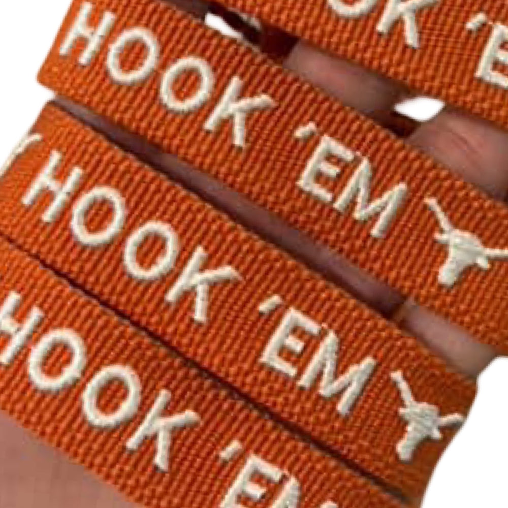 Hook 'Em Embroidered Woven Tassel Bracelet