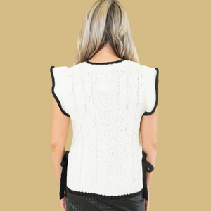 Ruffle Sweater Vest with Contrasting Side Ties