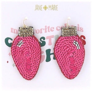 
            
                Load image into Gallery viewer, Gold Beaded Post with Gold, Pink, Red Beaded Christmas Lightbulb Earrings
            
        