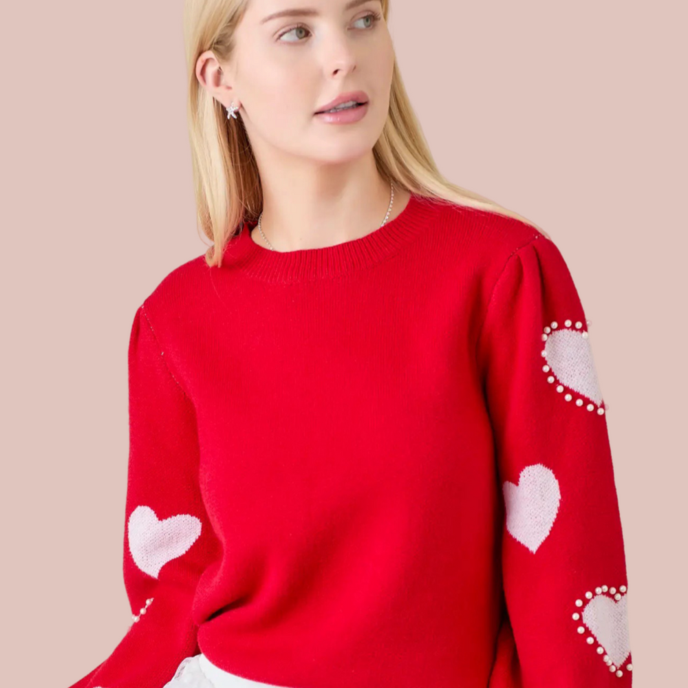 Red Pearl Hearts Sweater