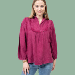 Berry Gauzee Popover Top