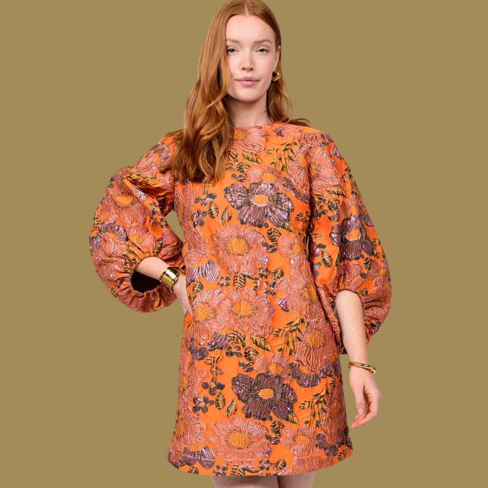 The Mandarin Bloom Brocade Dress