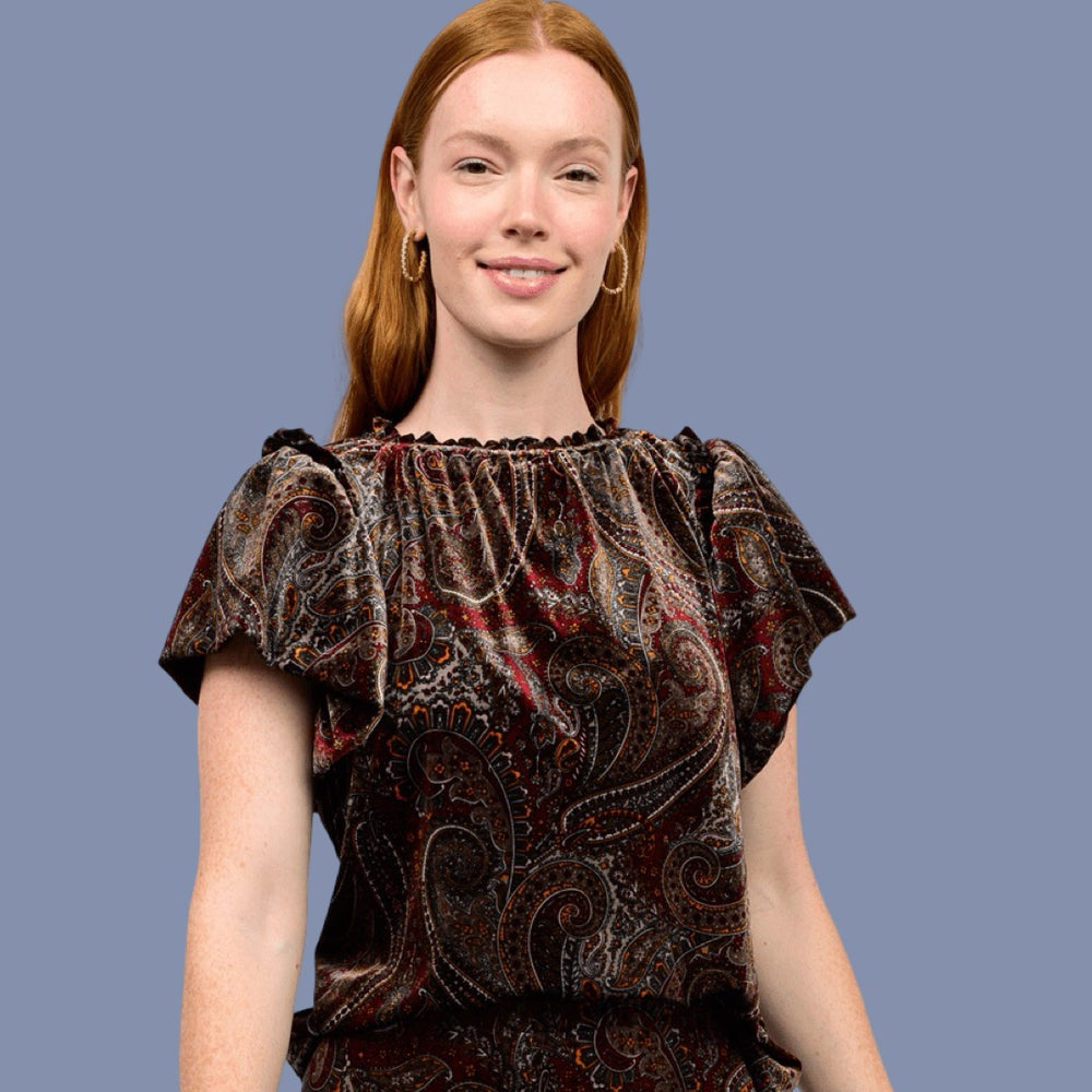 The Rowen Paisley Velvet Blouse