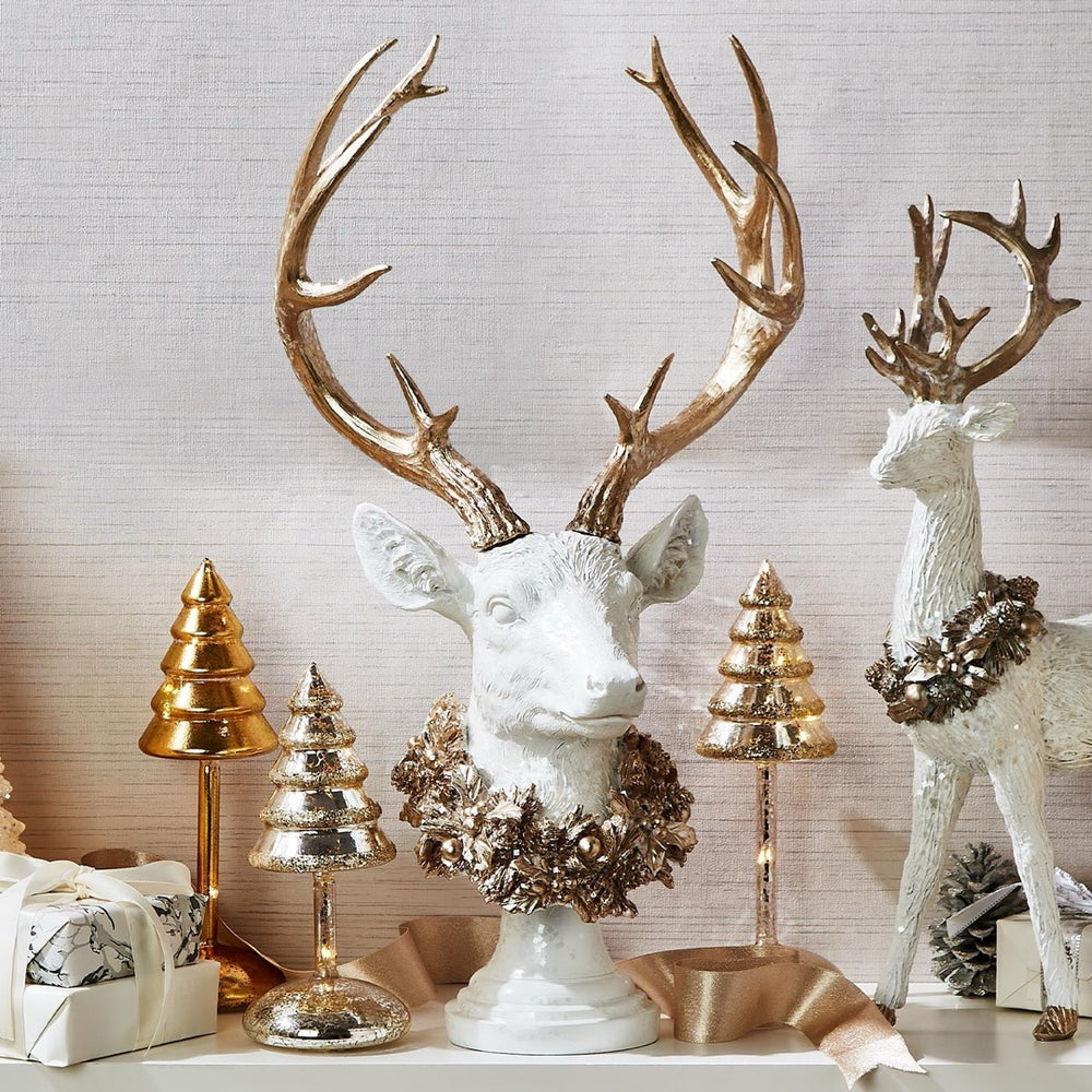 White Glitter Deer Head Décor