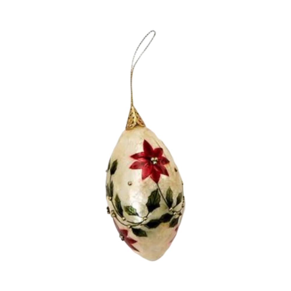 Hand-Painted Poinsettia Capiz Shell Ornament