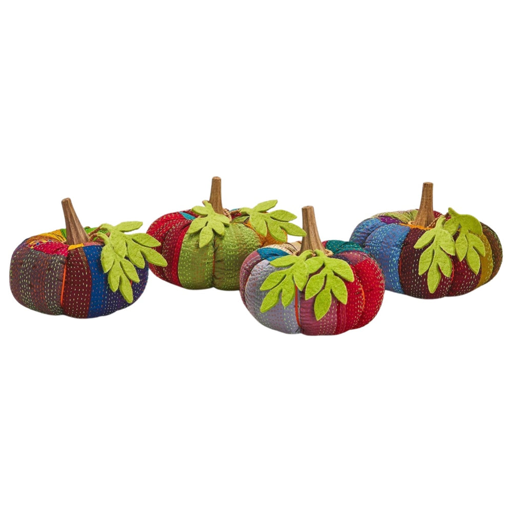 Artful Autumn Hand-Crafted Kantha Style Pumpkins