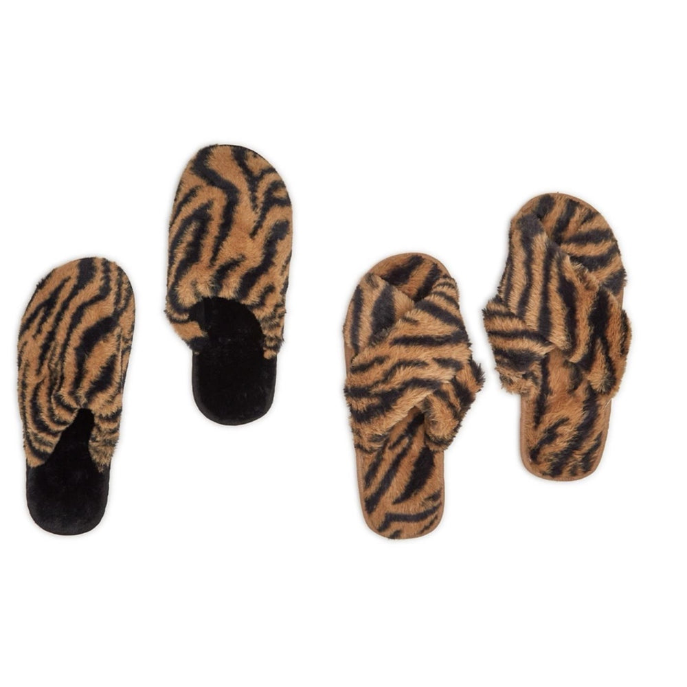 Zebra Printed Vegan Fur Slippers