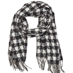 Black and White Checkered Scarf with Fringe