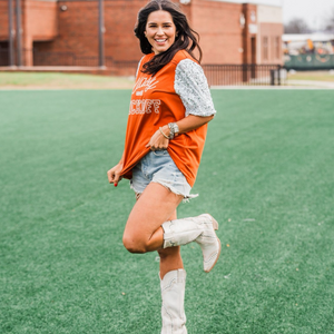 Classy Until Kick Off Top-Burnt Orange