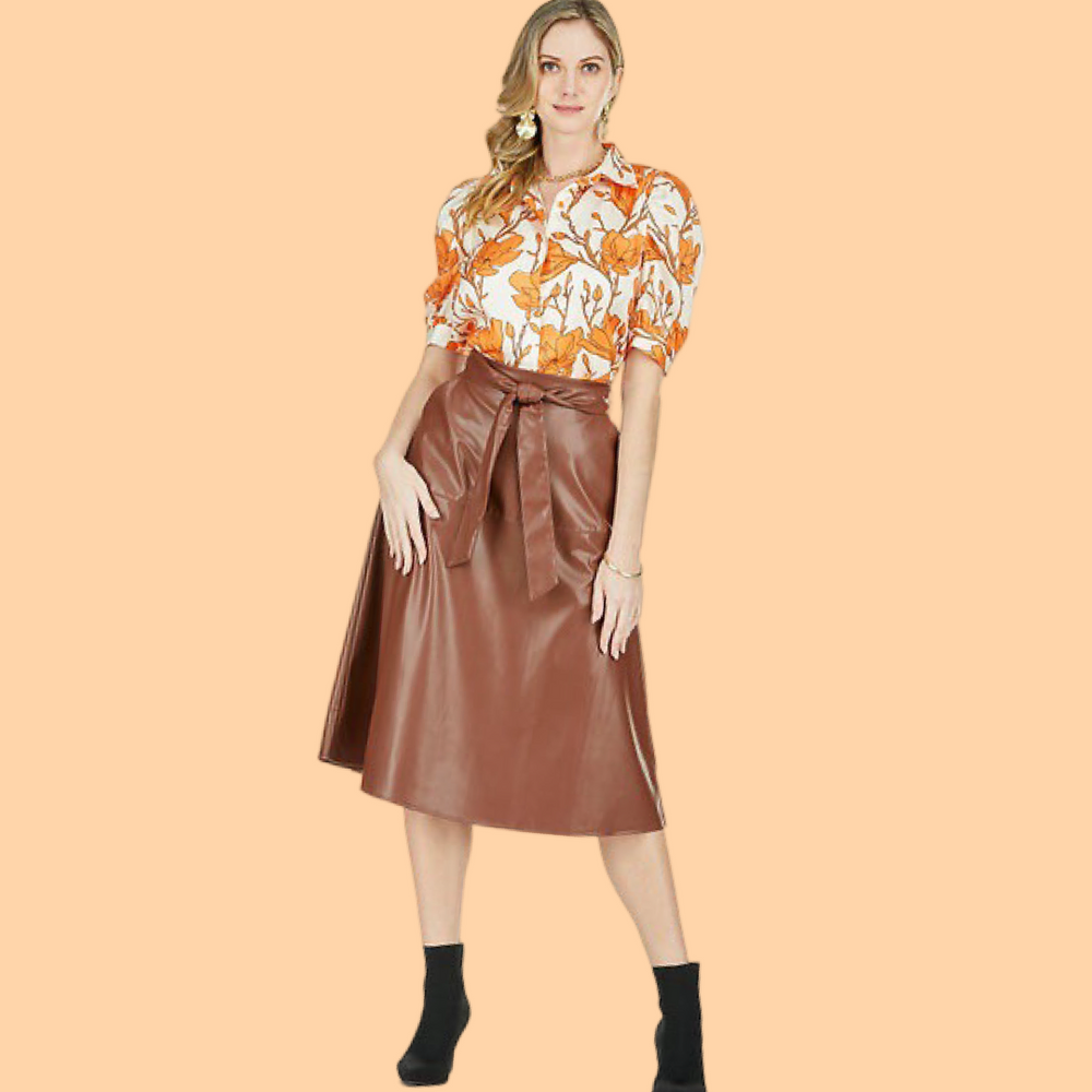 Orange Lilies Puff Sleeves Blouse