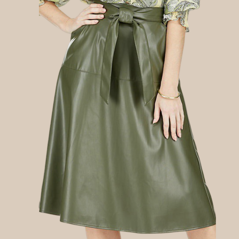 Olive Pleather Midi Skirt