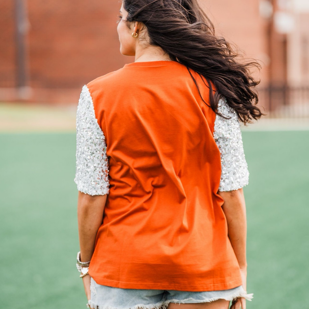 Classy Until Kick Off Top-Burnt Orange