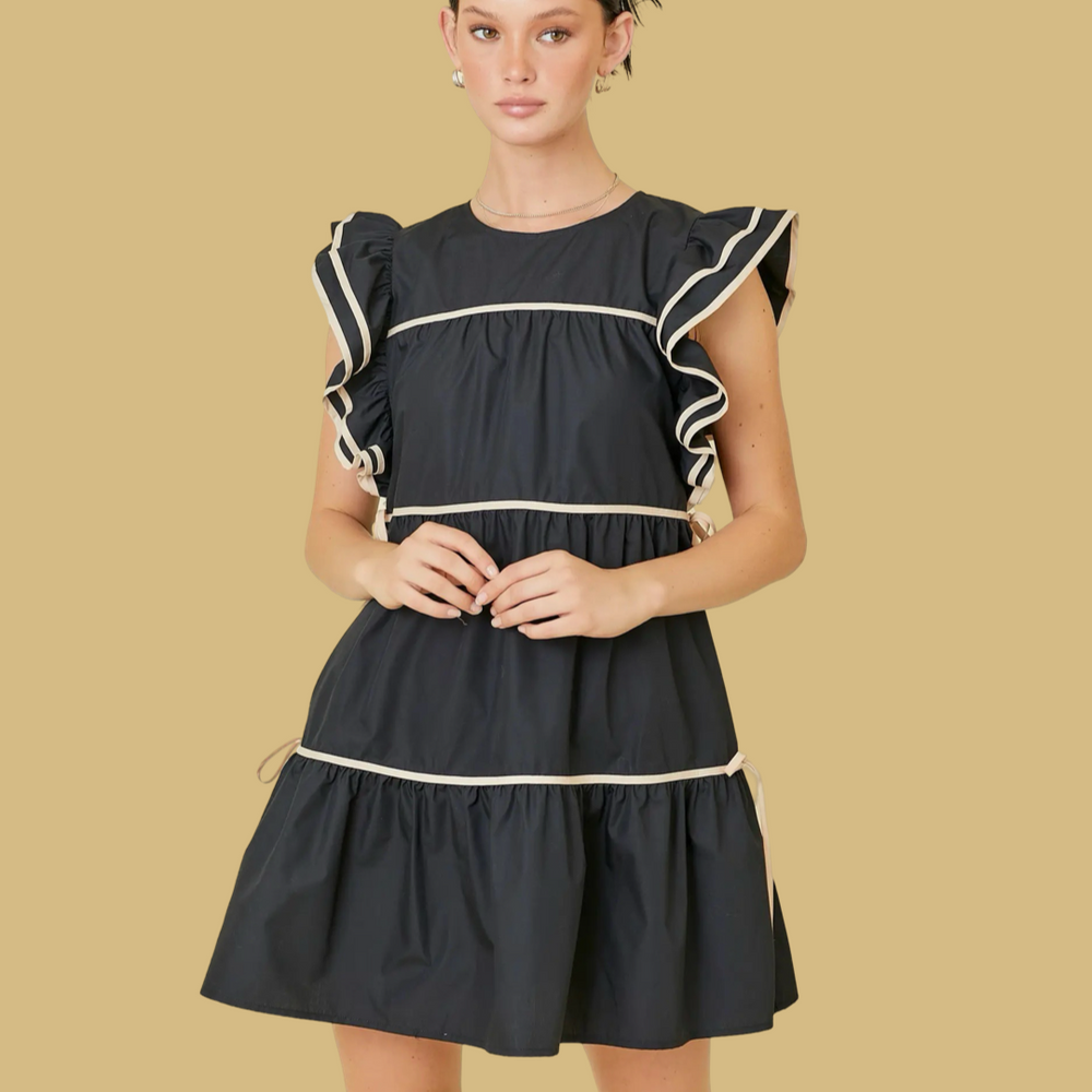 Double Ruffle Sleeve Mini Dress