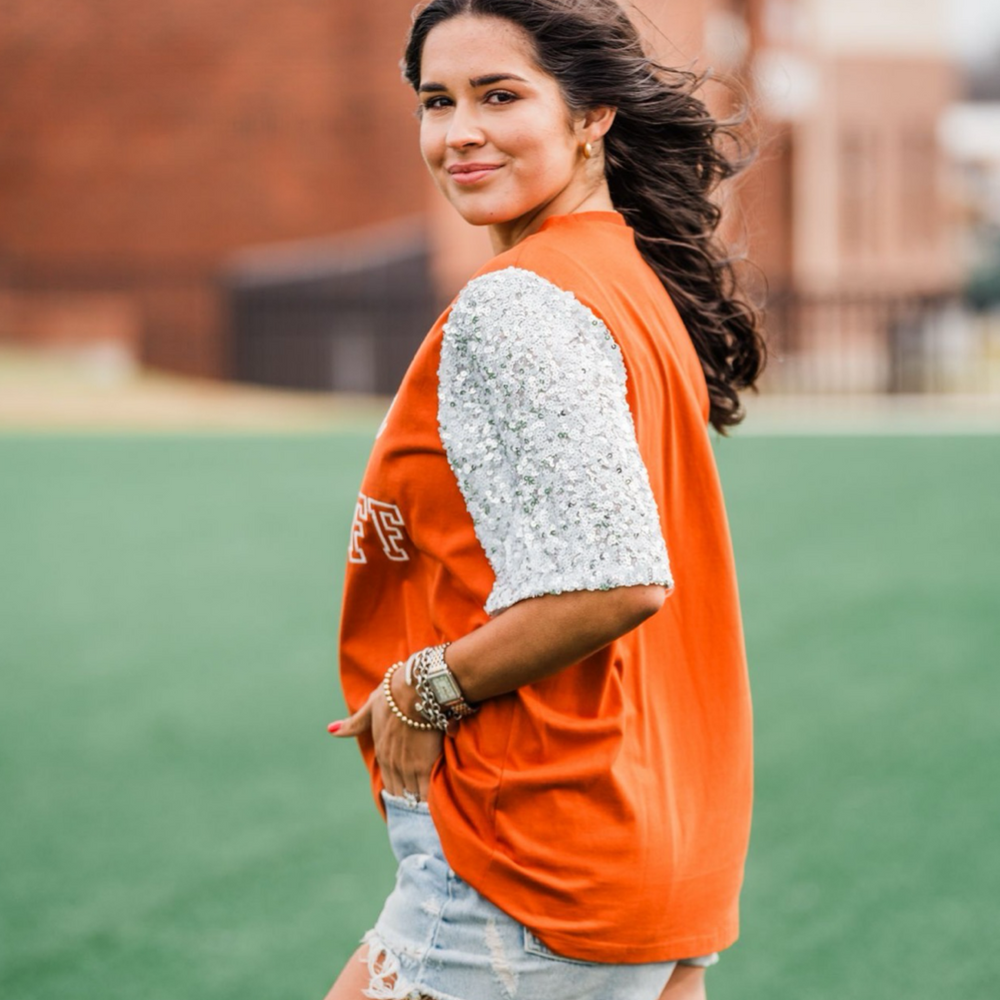 Classy Until Kick Off Top-Burnt Orange