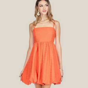 Orange Embossed Balloon Hem Sundress L