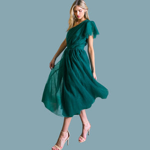 LIVELY CHARM TULLE MIDI DRESS