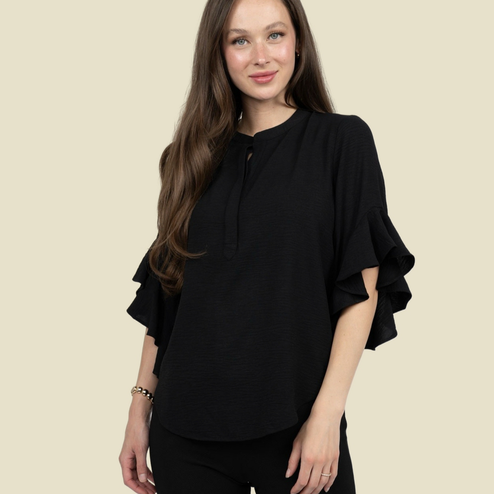 Black Flutter Sleeve Top