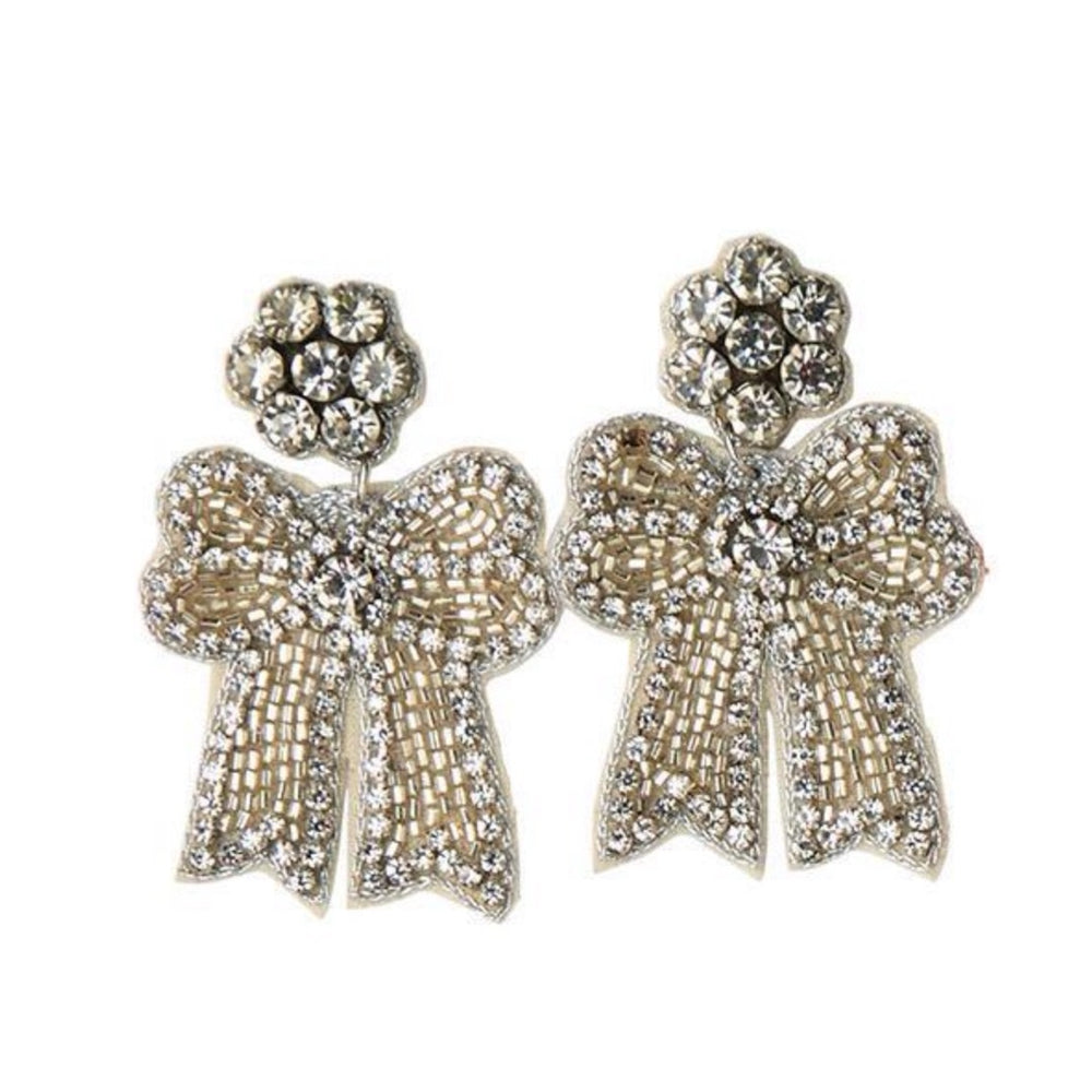 Sparkling Holiday Bow Beaded Earrings
