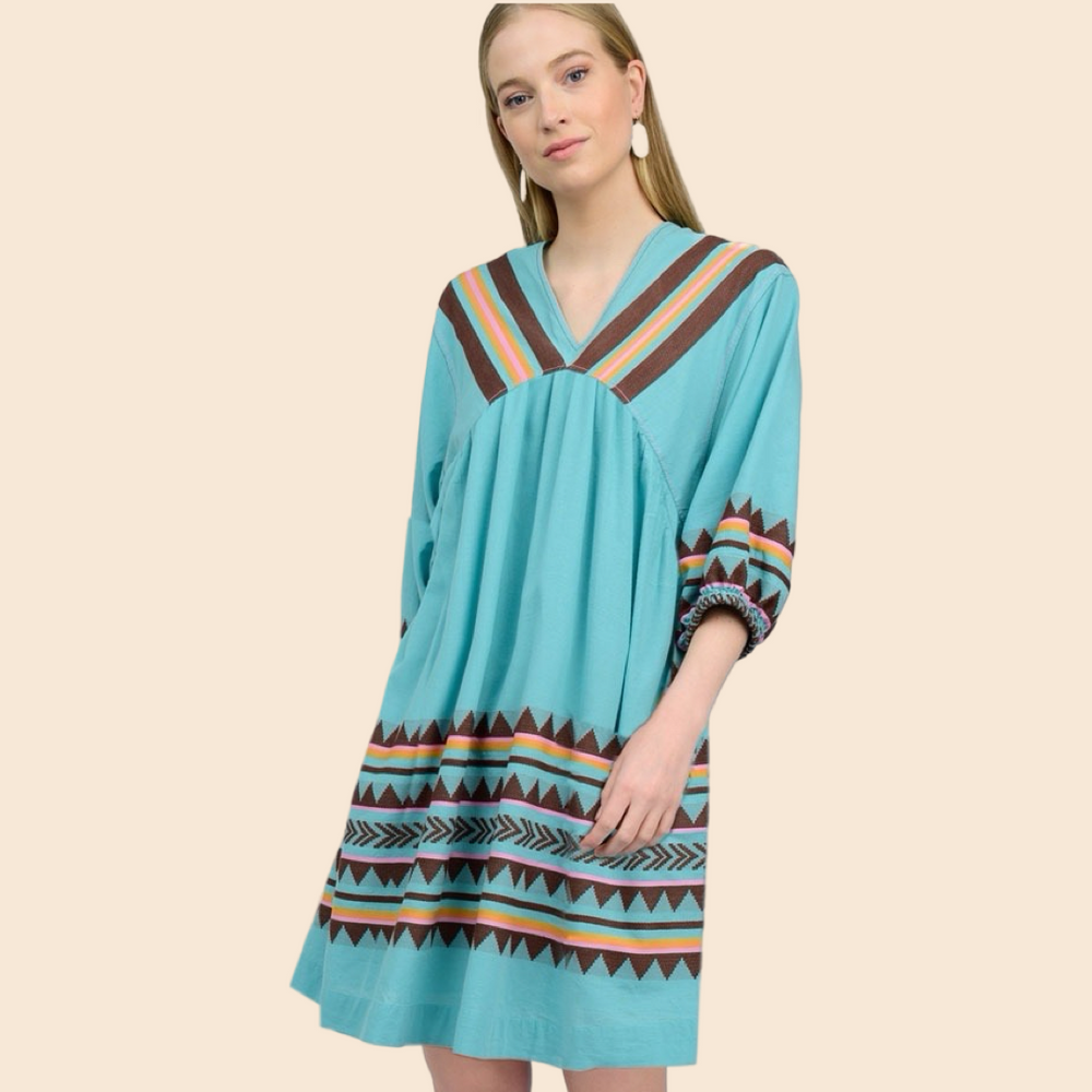 Turquoise and Brown Design Dress