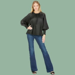 Black Pleated Bishop Sleeve Top