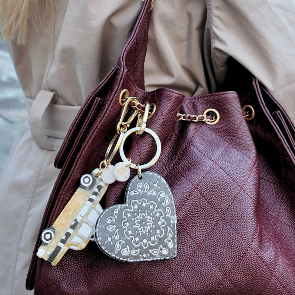 Paisley Heart Black/White Bag Charm + Keychain