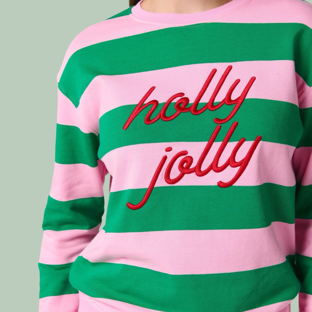 The Pink "Holly Jolly" Striped Classic Sweatshirt