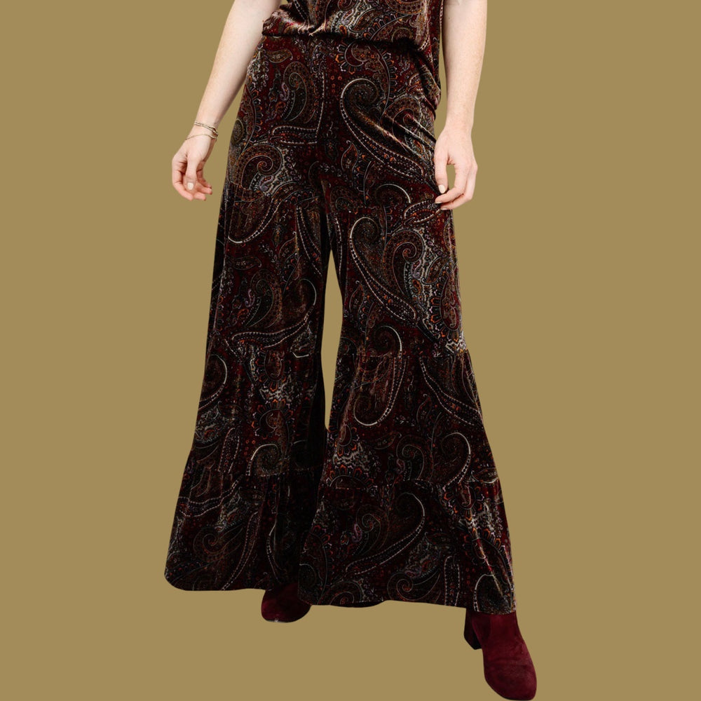 The Rowen Paisley Velvet Tiered Pants