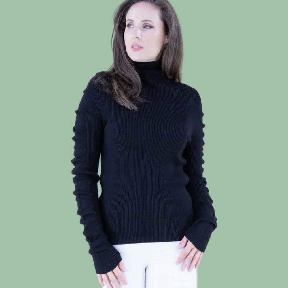 Wavy Sleeves Ribbed Turtleneck Sweater