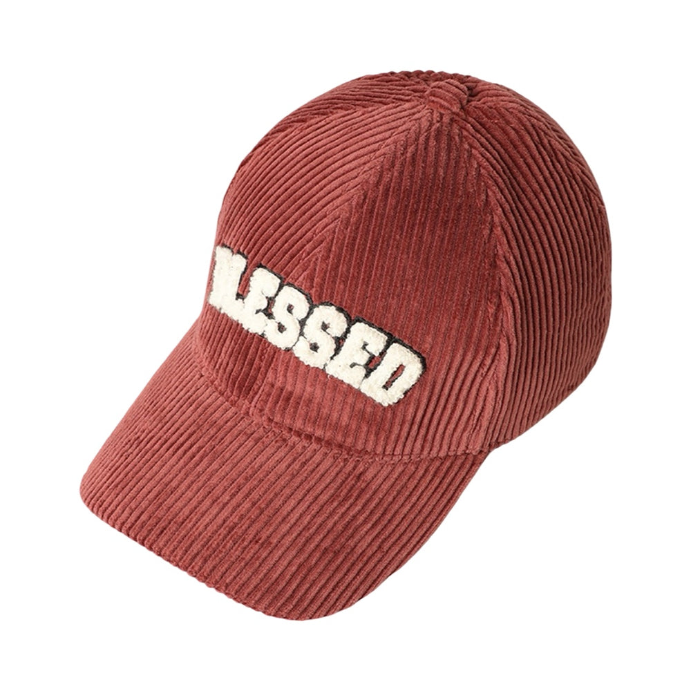 Brown Blessed 3D Embroidered Corduroy Baseball Cap