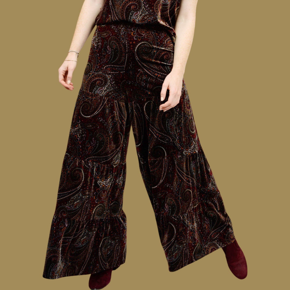 The Rowen Paisley Velvet Tiered Pants