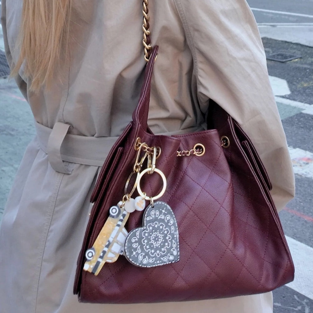 Paisley Heart Black/White Bag Charm + Keychain