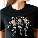 Dancing Pumpkin Heads Skeletons Tee