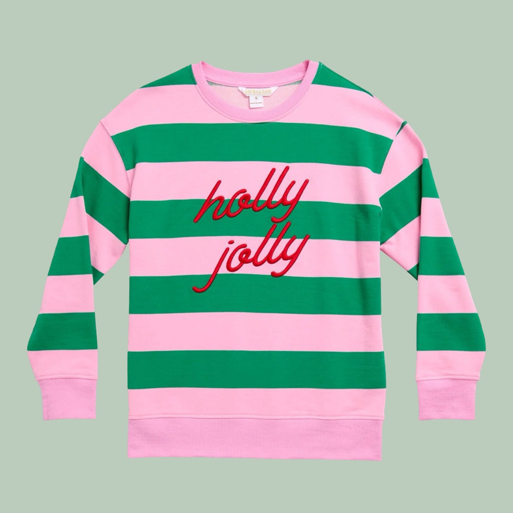 The Pink "Holly Jolly" Striped Classic Sweatshirt