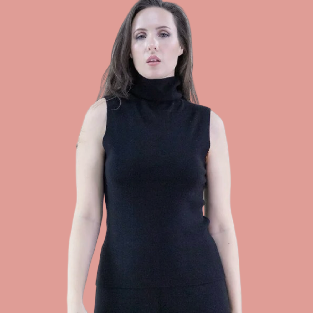 Classic Tight Knit Sleeveless Turtleneck Top