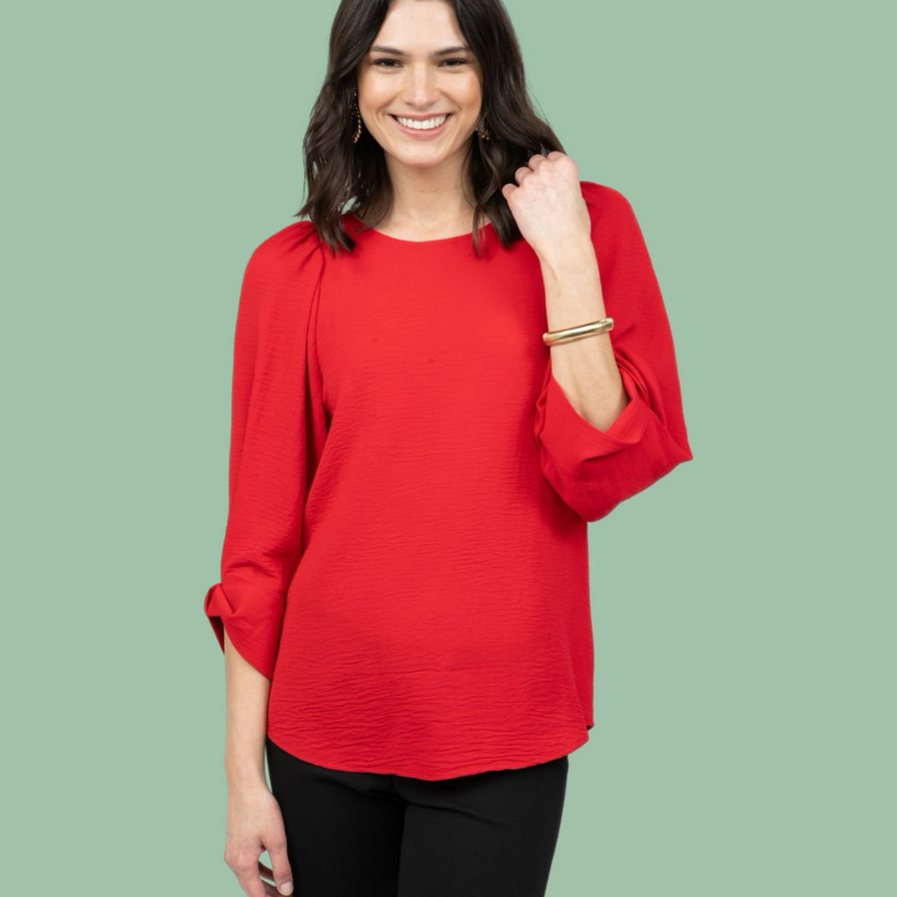 Red Tucked Sleeve Top