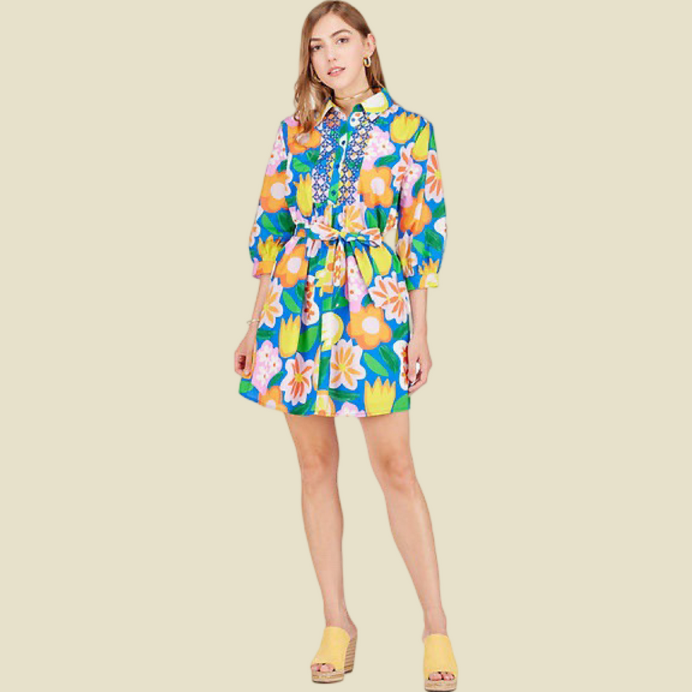 Bold Garden Embroidered Shirt Dress