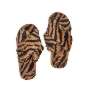 Zebra Printed Vegan Fur Slippers