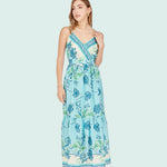 Blue Oasis Front Wrap Tiered Maxi Dress