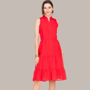 
            
                Load image into Gallery viewer, Red Button Front Tiered Dress
            
        