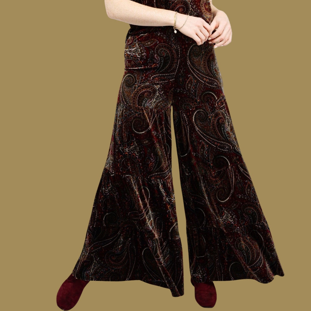 The Rowen Paisley Velvet Tiered Pants