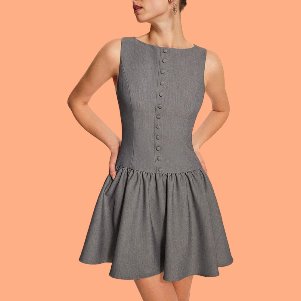 The Delilah Sleeveless Button Front Flared Dress
